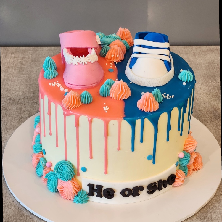 Gender Reveal Baby Shoes Cake